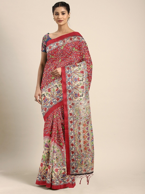 

KALINI Red & Beige Art Silk Printed Saree