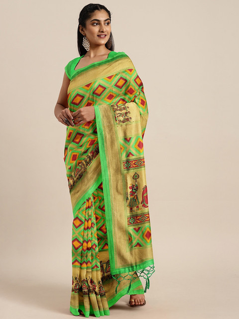 

KALINI Green & Beige Art Silk Printed Mysore Silk Saree