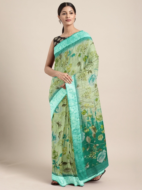 

KALINI Green Floral Printed Cotton Blend Saree