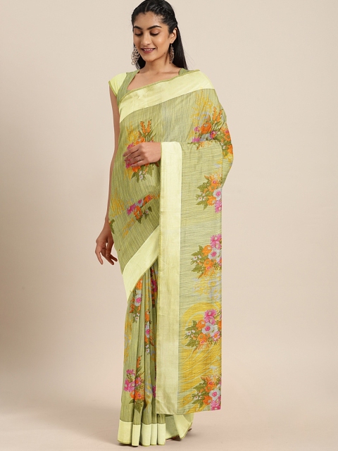 

KALINI Green & Yellow Cotton Blend Printed Saree