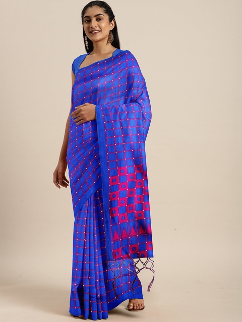 

KALINI Blue Art Silk Checked Mysore Silk Saree