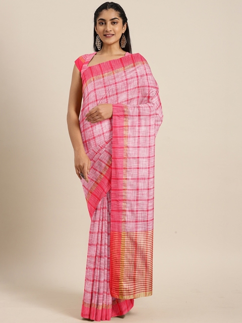 

KALINI Pink Checked Linen Blend Saree