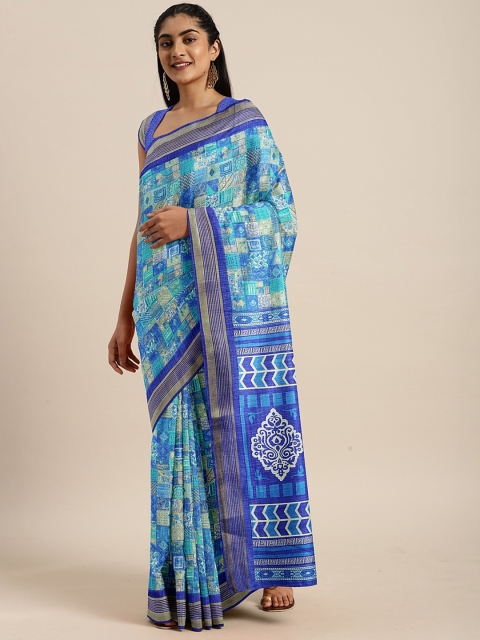 

KALINI Blue Art Silk Abstract Printed Mysore Silk Saree