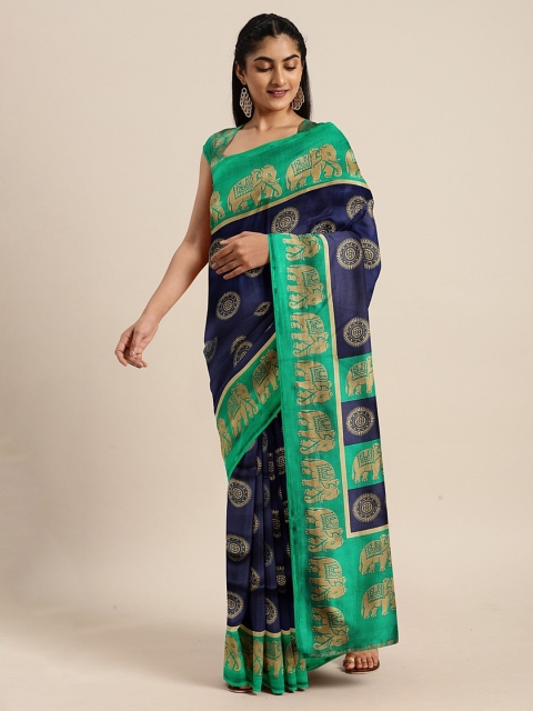 

KALINI Navy Blue & Green Art Silk Woven Design Mysore Silk Saree