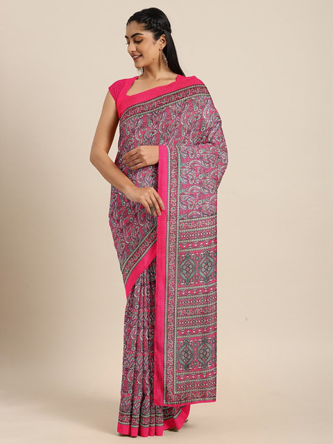 

KALINI Magenta & Green Art Silk Printed Saree