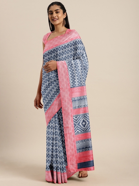 

KALINI Navy Blue & Pink Art Silk Printed Mysore Silk Saree