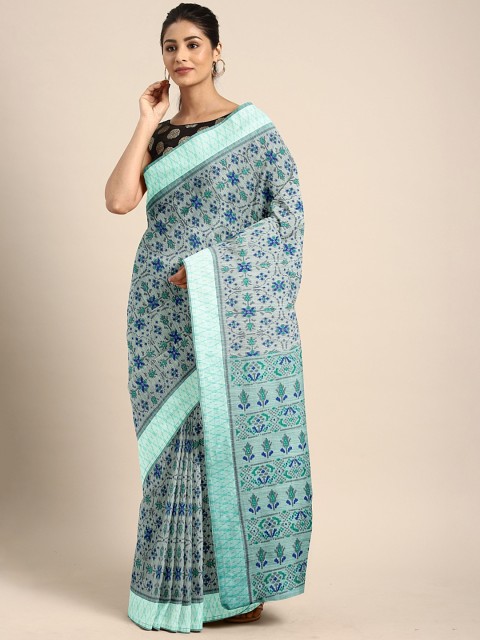 

KALINI Blue Printed Cotton Blend Saree