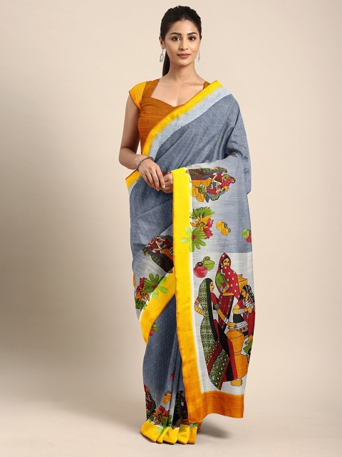

Mitera Blue & Grey Cotton Blend Printed Saree