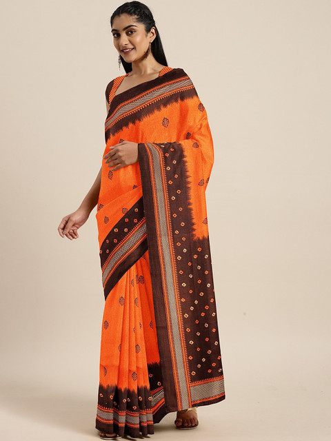 

KALINI Orange Printed Art Silk Saree