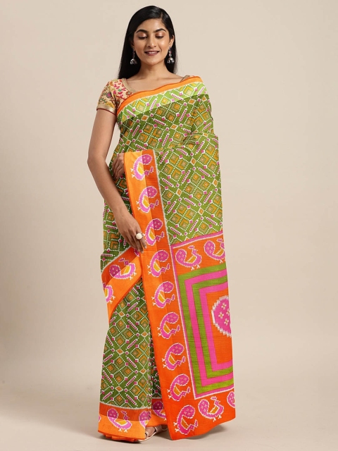 

KALINI Green Printed Cotton Blend Saree