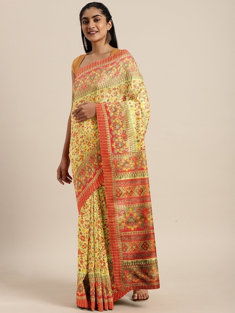 

KALINI Yellow Art Silk Floral Printed Khadi Saree