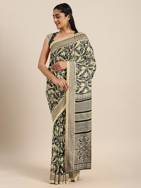 

KALINI Beige & Blue Art Silk Printed Khadi Saree