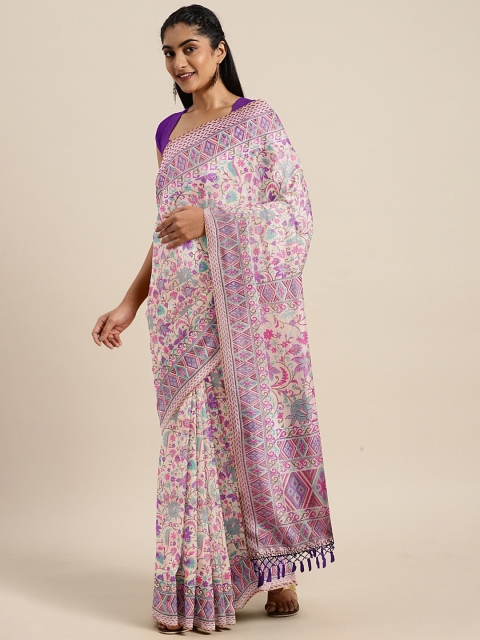

Mitera Violet Art Silk Floral Printed Mysore Silk Saree