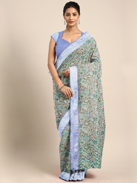 

KALINI Sea Green Printed Cotton Blend Saree