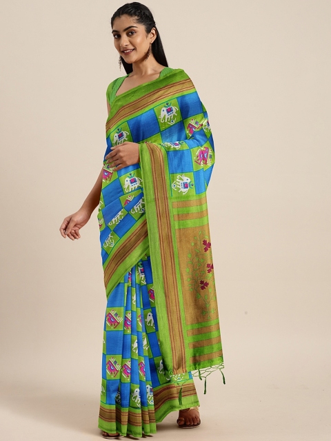 

KALINI Green & Blue Art Silk Printed Mysore Silk Saree