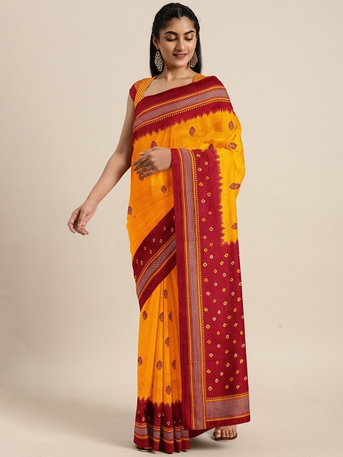 

KALINI Yellow & Red Art Silk Printed Saree