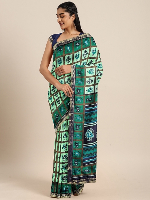 

KALINI Green & Blue Art Silk Checked Mysore Silk Saree
