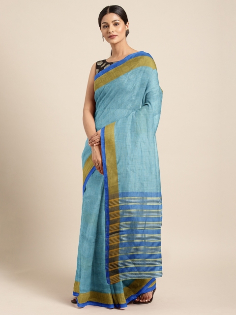 

KALINI Blue Solid Linen Blend Saree