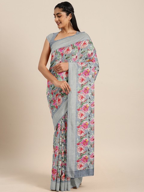 

KALINI Grey & Pink Art Silk Printed Mysore Silk Saree