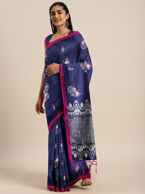 

KALINI Navy Blue & Grey Art Silk Printed Mysore Silk Saree