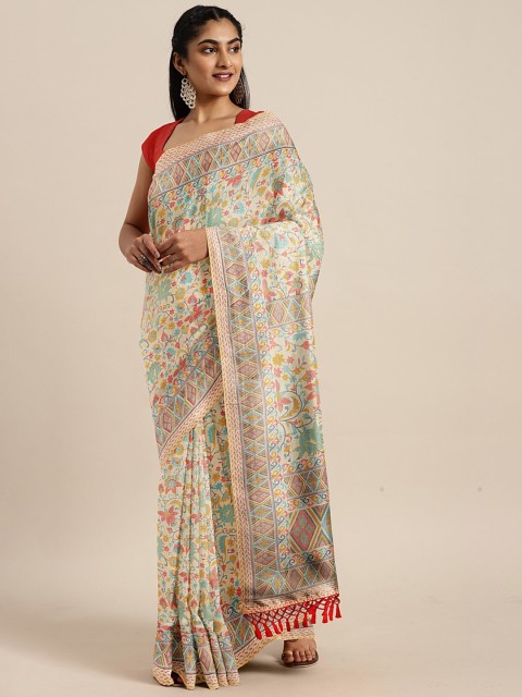 

Mitera Beige & Red Art Silk Printed Mysore Silk Saree