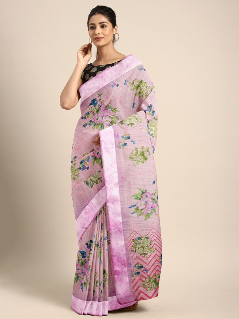 

KALINI Pink Floral Printed Cotton Blend Saree