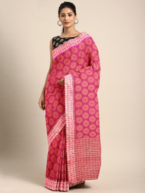 

Mitera Pink Geometric Printed Cotton Blend Saree