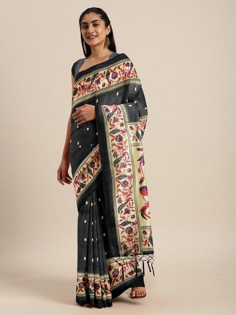 

KALINI Black & Beige Art Silk Printed Mysore Silk Saree
