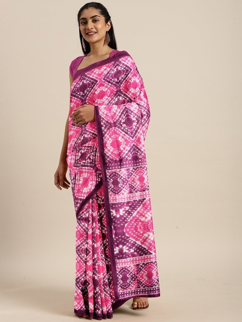 

KALINI Pink & Purple Art Silk Dyed Bandhani Saree