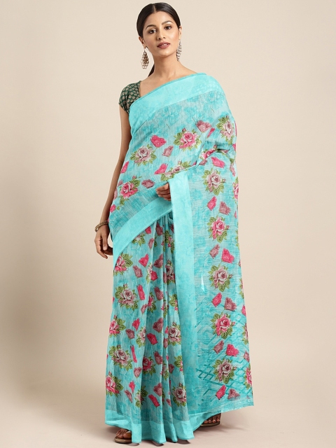 

KALINI Blue & Pink Cotton Blend Printed Saree