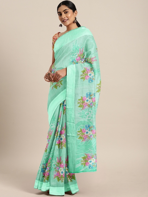 

Mitera Sea Green Printed Cotton Blend Saree
