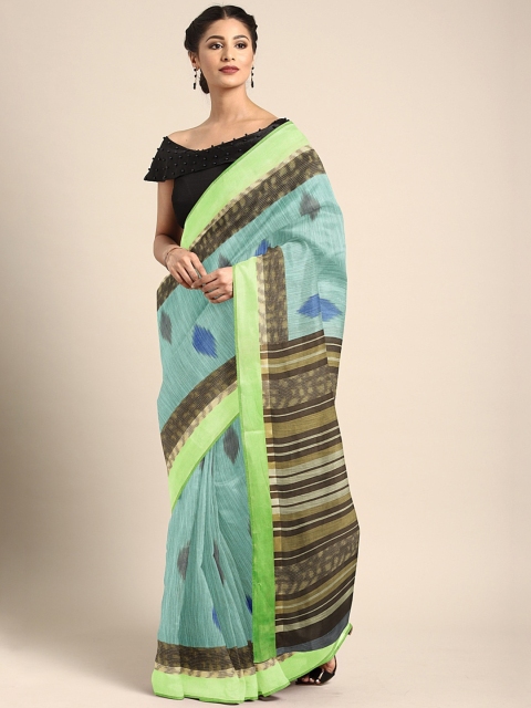 

KALINI Sea Green & Grey Cotton Blend Printed Saree