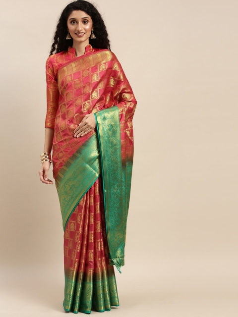 

Mitera Pink & Green Woven Design Banarasi Saree