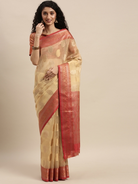 

Mitera Beige Woven Design Silk Blend Saree