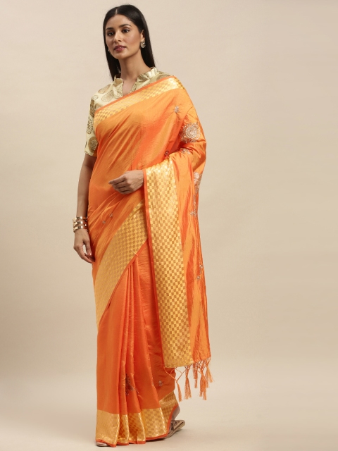 

Mitera Orange Woven Design Silk Blend Saree