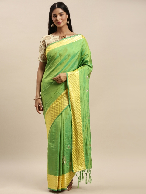 

Mitera Green & Yellow Woven Design Silk Blend Saree