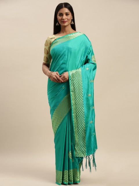 

Mitera Turquoise Blue & Gold-Toned Silk Blend Woven Design Saree
