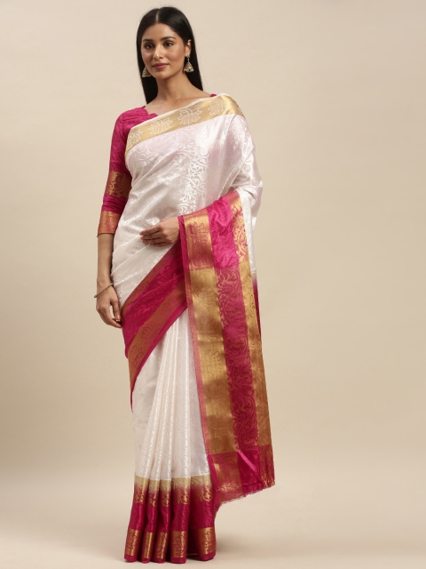 

Mitera White & Maroon Brasso Woven Design Saree