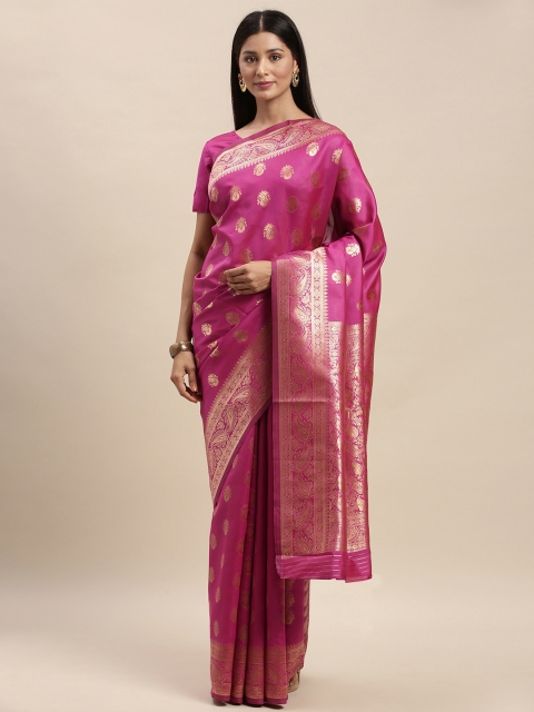 

Mitera Fuchsia Pink & Gold-Toned Silk Blend Woven Design Banarasi Saree