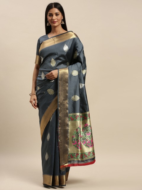 

Mitera Grey Silk Blend Woven Design Banarasi Saree