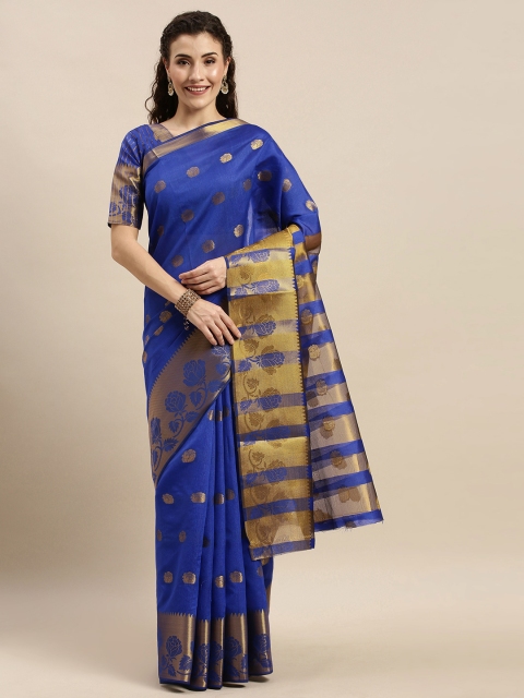 

Mitera Blue & Gold-Toned Silk Blend Woven Design Banarasi Saree