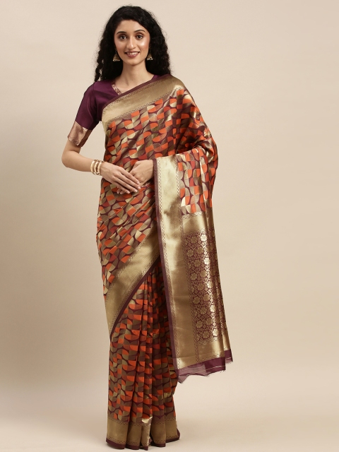 

Mitera Orange & Golden Silk Blend Woven Design Banarasi Saree