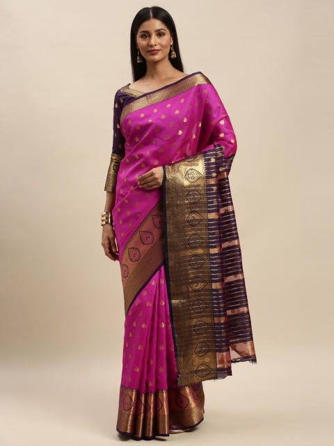 

Mitera Pink & Gold-Toned Silk Blend Woven Design Banarasi Saree