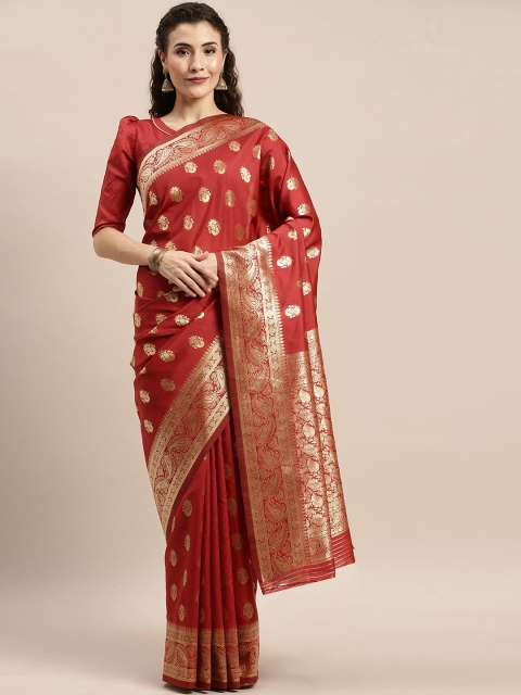 

Mitera Red & Golden Silk Blend Woven Design Banarasi Saree