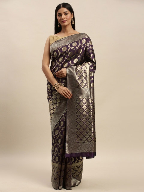 

Mitera Purple & Gold-Toned Silk Blend Woven Design Banarasi Saree