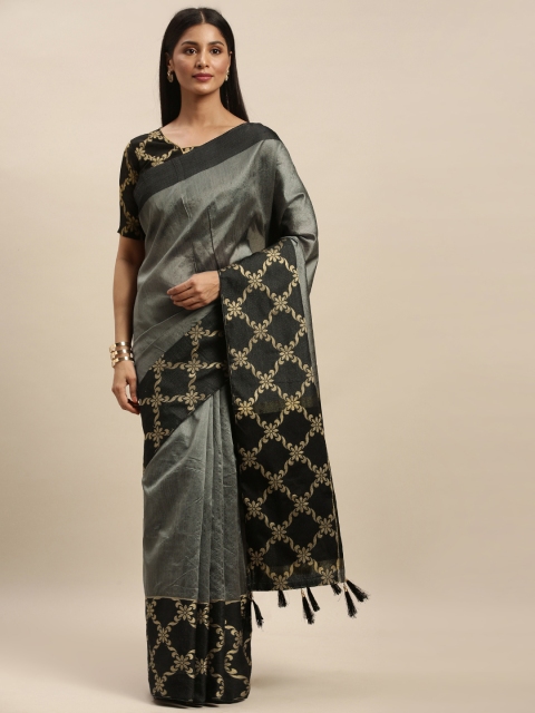 

Mitera Grey & Black Silk Cotton Solid Saree