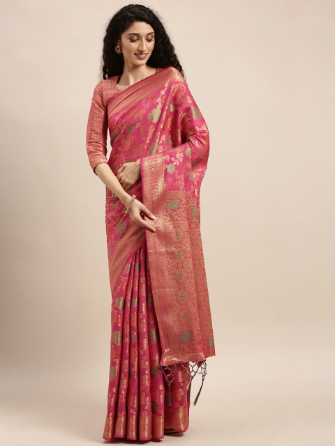 

Mitera Pink & Gold-Toned Woven Design Banarasi Saree