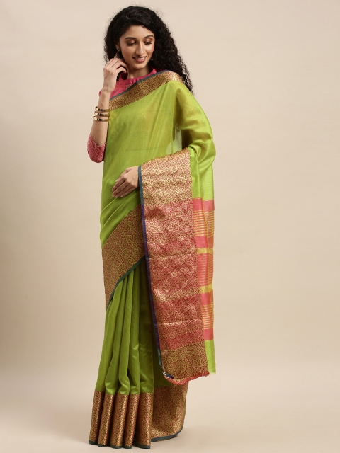 

Mitera Green & Pink Solid Saree