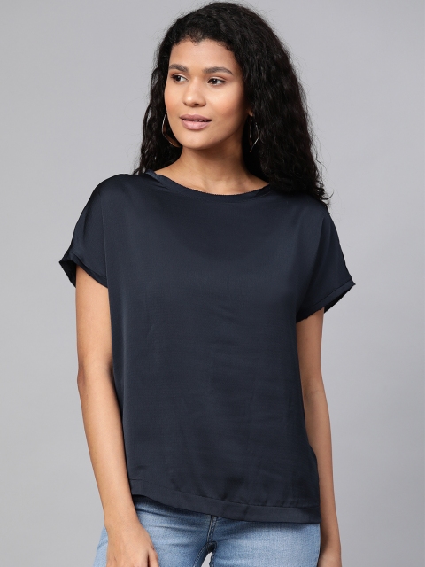 

Marks & Spencer Women Navy Blue Knitted & Woven Solid Top