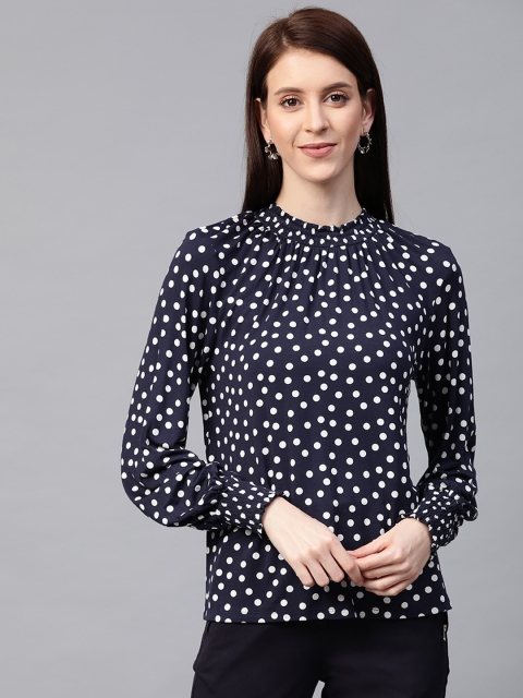

Marks & Spencer Women Navy Blue & White Polka Dot Print Top